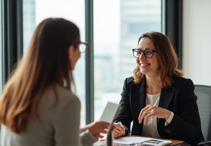Image representing a communication coaching session between two people.